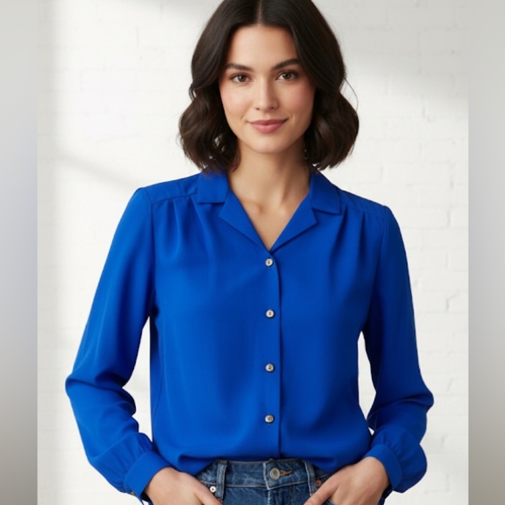 VINTAGE 90s Cobalt Blue Button Up Blouse